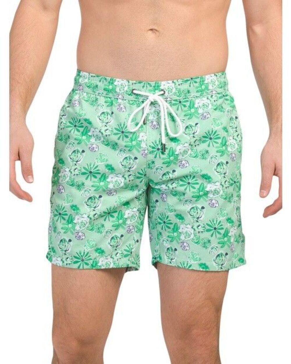 Mr Swim mens Green Daisy Swim Shorts Swim Trunks size XXL 2XL x 7.5" inseam $75